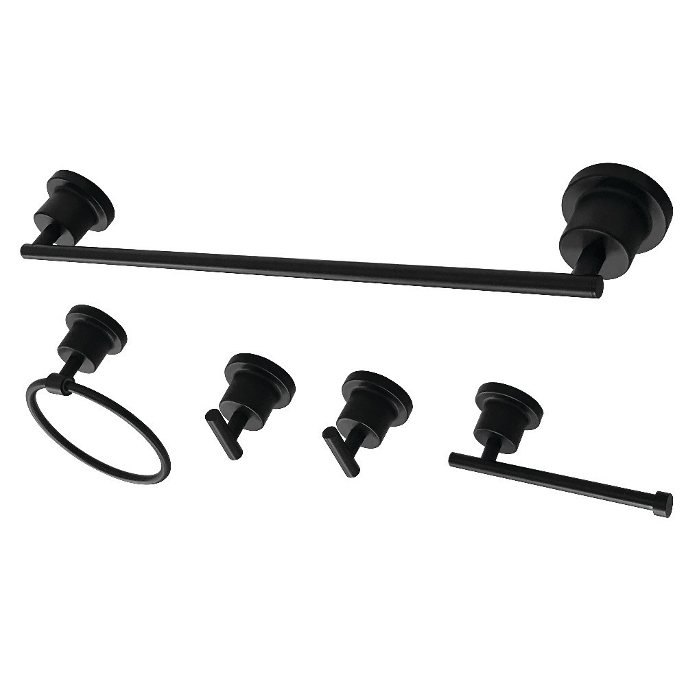 Kingston Brass Concord 5-Piece Bathroom Accessory Set, Matte Black Kingston Brass Concord 5-Piece Bathroom Accessory Set, Matte Black
