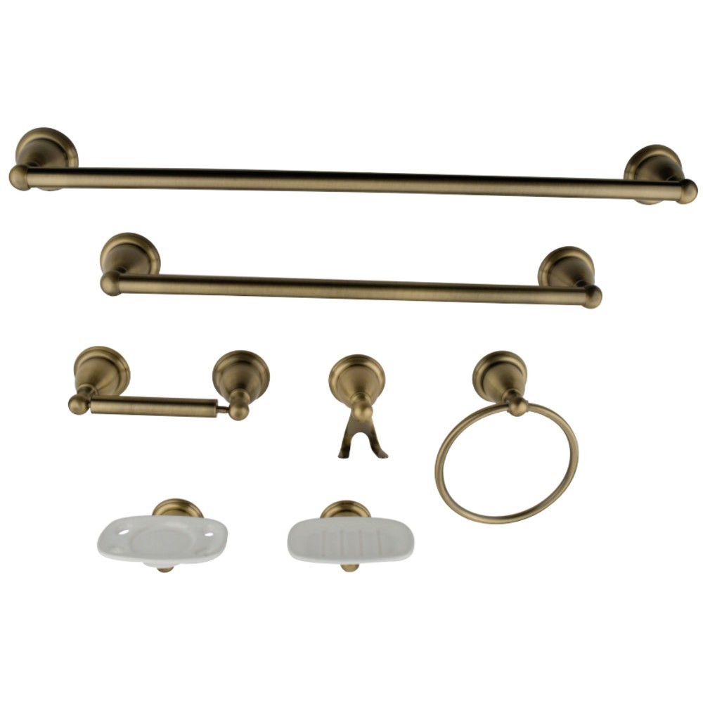 Kingston Brass Victorian 7-Piece Towel Bar Bathroom Hardware Set, Antique Brass