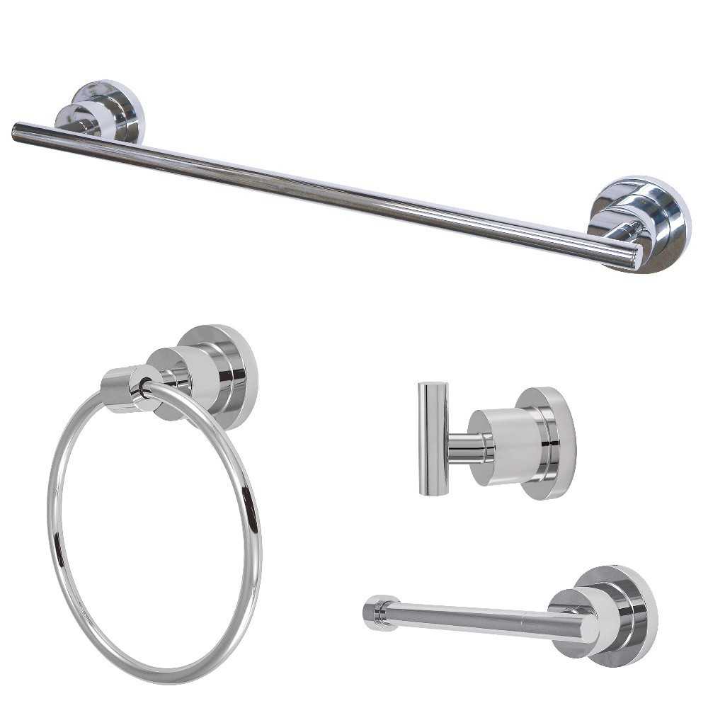 Kingston Brass 4-Piece Bathroom Accessories Set, Polished Chrome Kingston Brass 4-Piece Bathroom Accessories Set, Polished Chrome