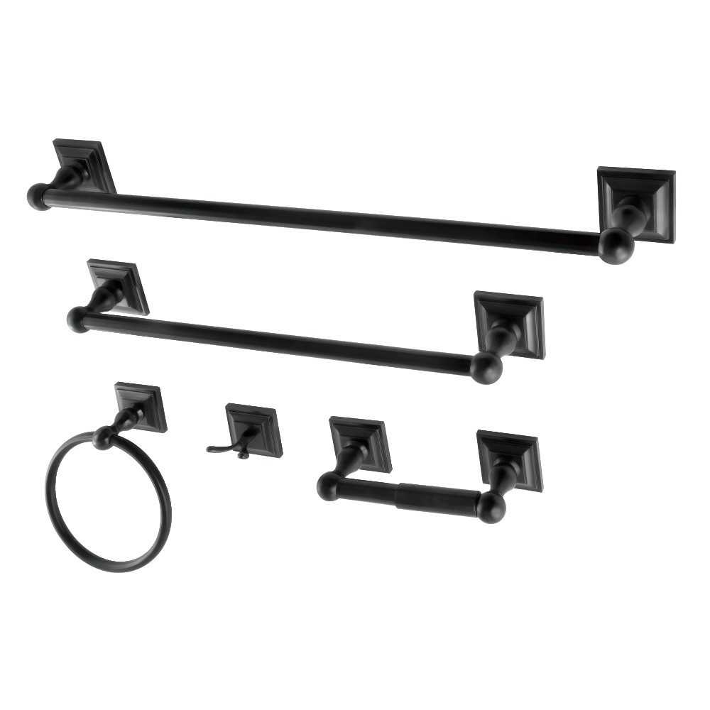 Kingston Brass Serano 5-Piece Bathroom Accessory Set, Black Kingston Brass Serano 5-Piece Bathroom Accessory Set, Black