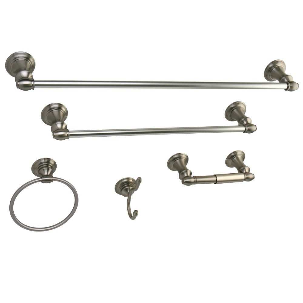 Kingston Brass Provence 5-Piece Bathroom Accessory Set, Brushed Nickel Kingston Brass Provence 5-Piece Bathroom Accessory Set, Brushed Nickel