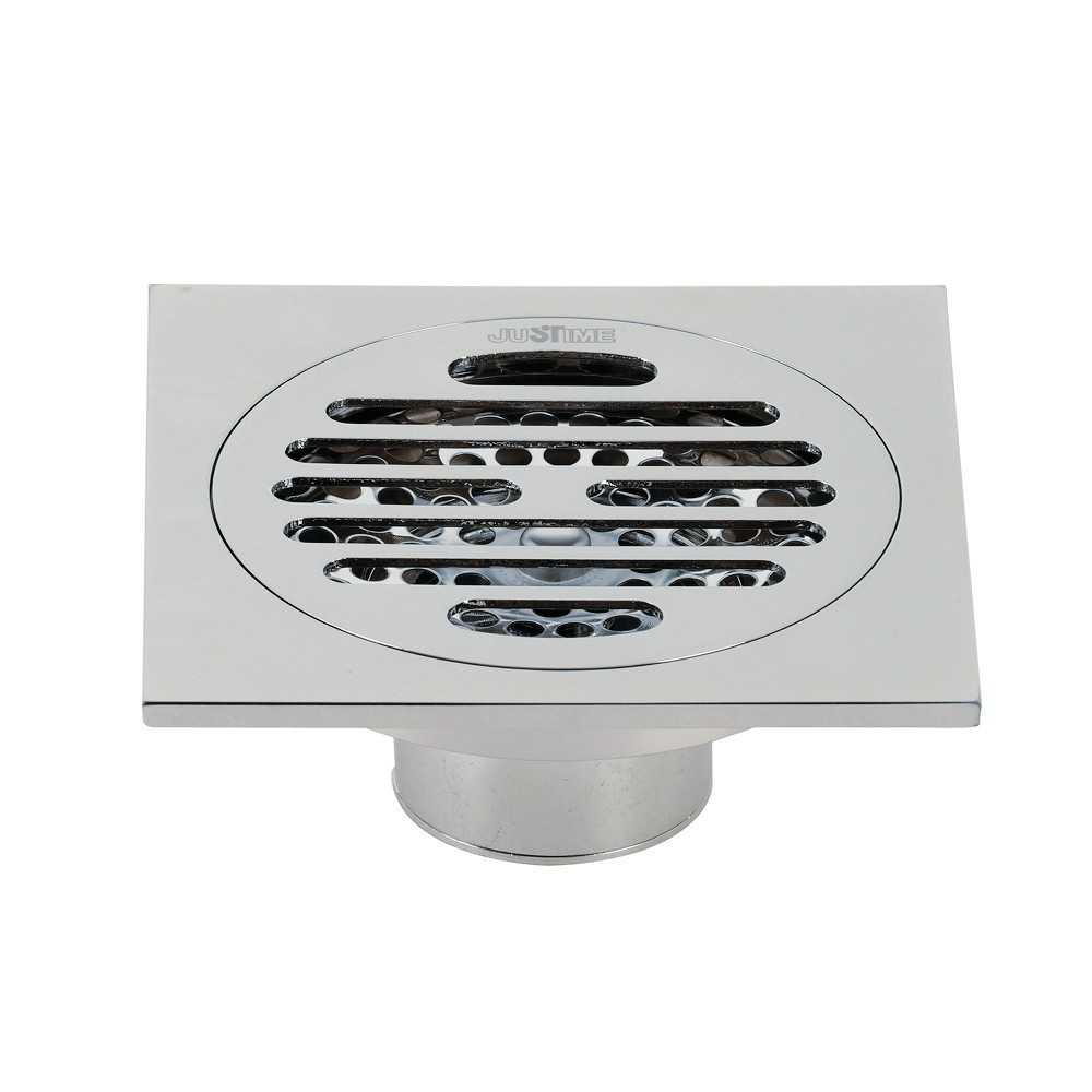 Kingston Brass Watercourse Symmetric 4" Square Grid Shower Drain, Polished Chrome