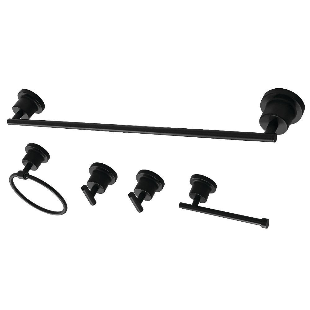 Kingston Brass Concord 5-Piece Bathroom Accessory Set, Matte Black Kingston Brass Concord 5-Piece Bathroom Accessory Set, Matte Black