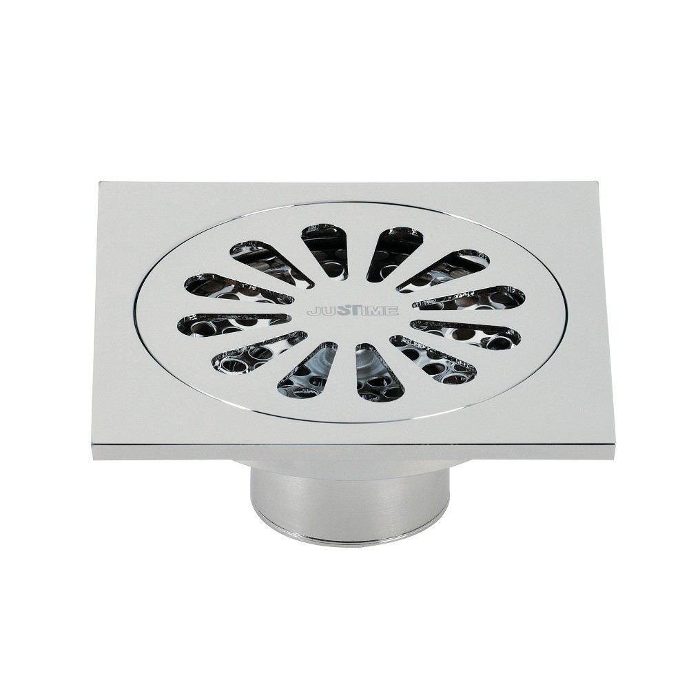 Kingston Brass Watercourse Sunburst 4" Square Grid Shower Drain, Polished Chrome