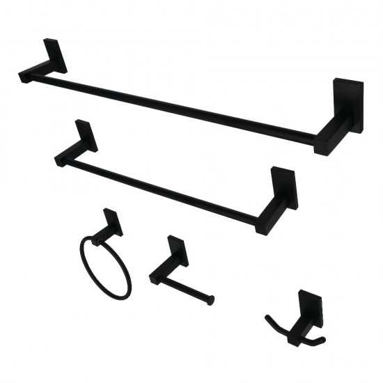 Kingston Brass Continental 5-Piece Bathroom Accessory Set, Matte Black