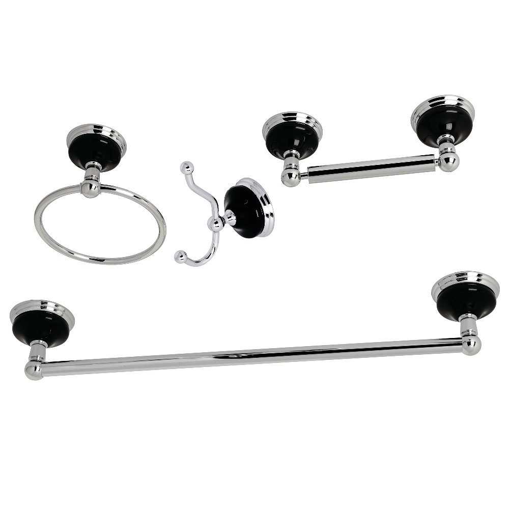 Kingston Brass Water Onyx 4-Piece Bathroom Accessory Set, Polished Chrome Kingston Brass Water Onyx 4-Piece Bathroom Accessory Set, Polished Chrome