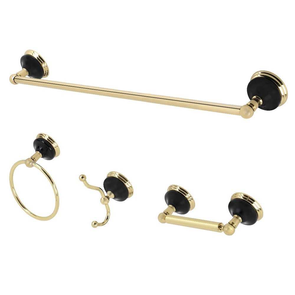 Kingston Brass Water Onyx 4-Piece Bathroom Accessory Set, Polished Brass Kingston Brass Water Onyx 4-Piece Bathroom Accessory Set, Polished Brass