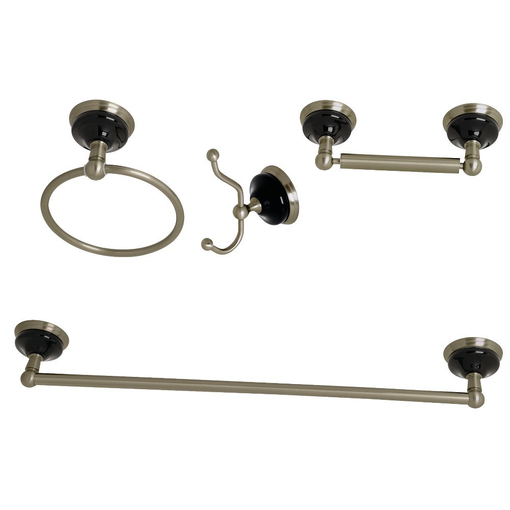 Kingston Brass Water Onyx 4-Piece Bathroom Accessory Set, Brushed Nickel Kingston Brass Water Onyx 4-Piece Bathroom Accessory Set, Brushed Nickel