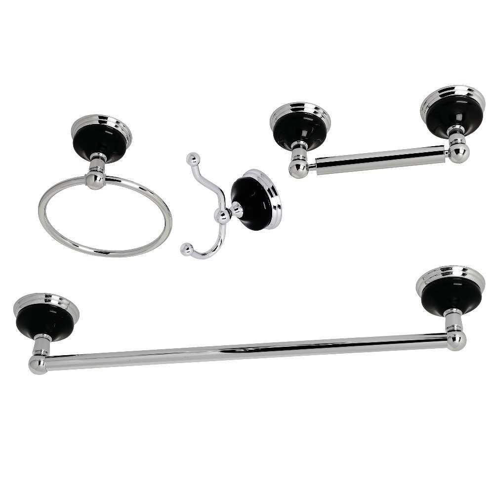 Kingston Brass Water Onyx 4-Piece Bathroom Accessory Set, Polished Chrome