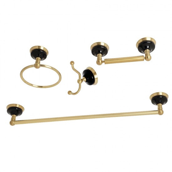 Kingston Brass Water Onyx 4-Piece Bathroom Accessory Set, Brushed Brass