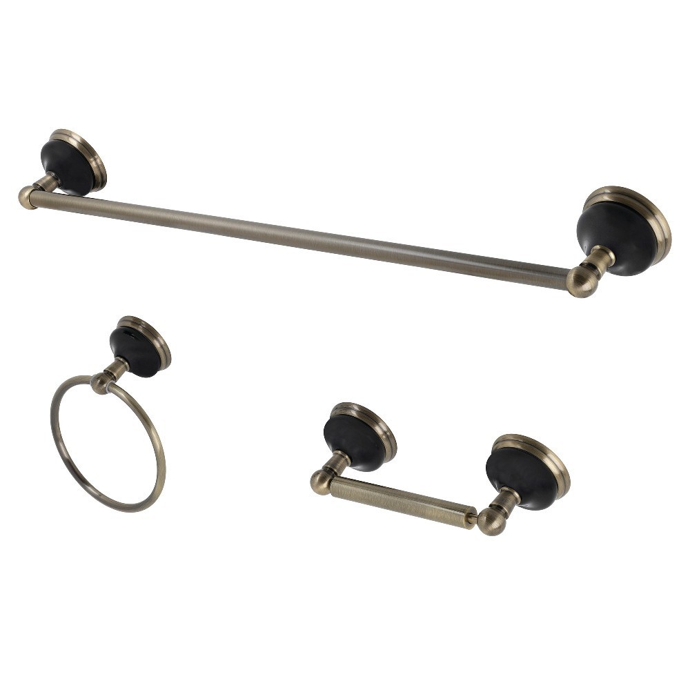 Kingston Brass Water Onyx 3-Piece Bathroom Accessory Set, Antique Brass