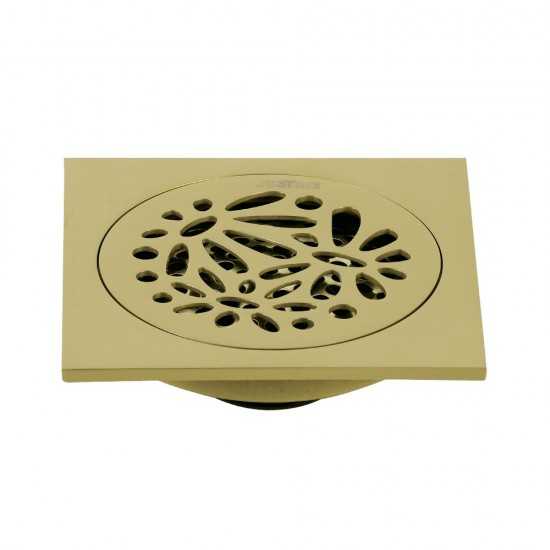 Kingston Brass Watercourse Floral 4" Square Grid Shower Drain, Brushed Brass