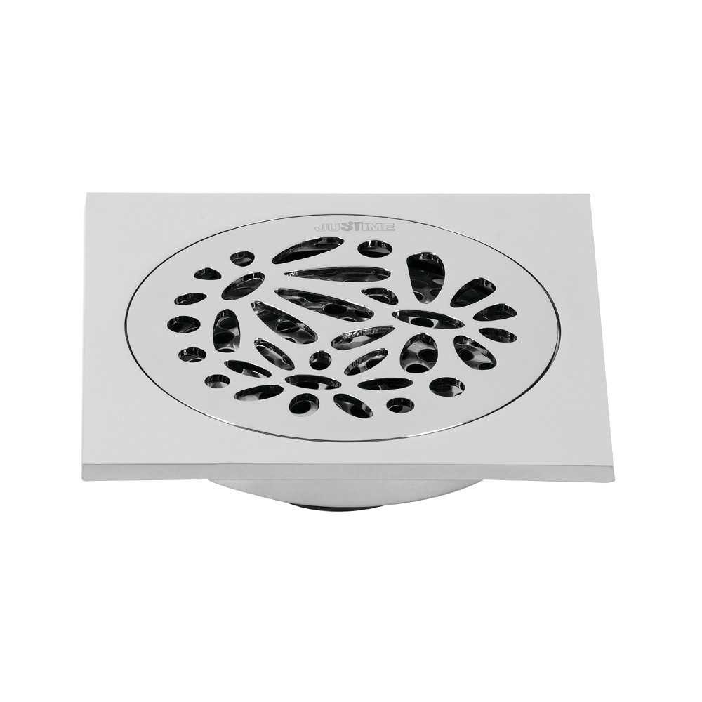 Kingston Brass Watercourse Floral 4" Square Grid Shower Drain, Polished Chrome