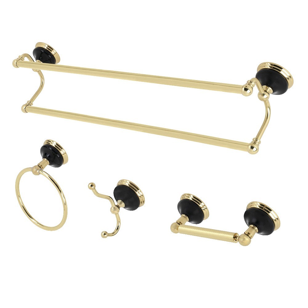 Kingston Brass Water Onyx 4-Piece Bathroom Accessory Set, Polished Brass Kingston Brass Water Onyx 4-Piece Bathroom Accessory Set, Polished Brass