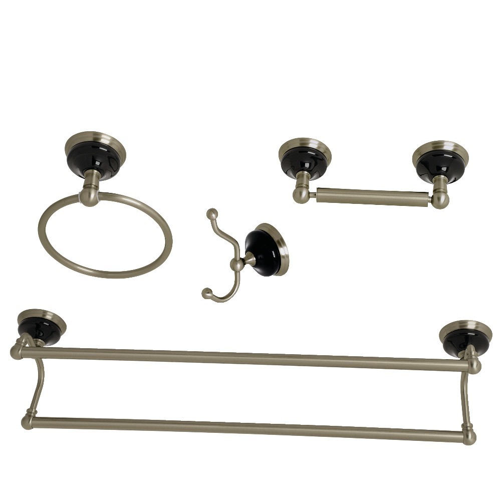 Kingston Brass Water Onyx 4-Piece Bathroom Accessory Set, Brushed Nickel Kingston Brass Water Onyx 4-Piece Bathroom Accessory Set, Brushed Nickel