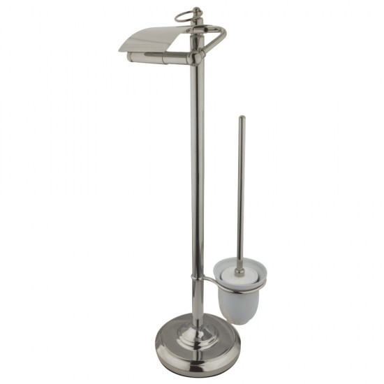 Kingston Brass Pedestal Toilet Paper Holder Stand with Brush, Brushed Nickel