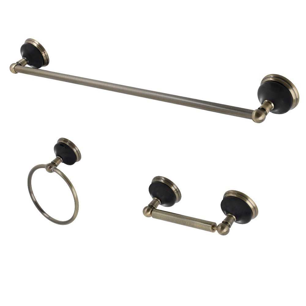 Kingston Brass Water Onyx 3-Piece Bathroom Accessory Set, Antique Brass