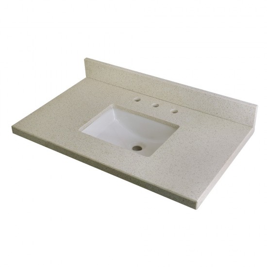 Kingston Brass Templeton 36" x 22" White Quartz Vanity Top with Square Sink, Quartz White