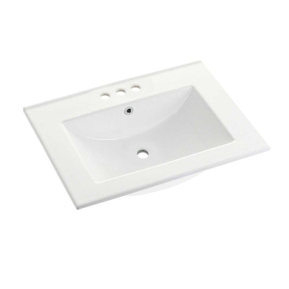 Fauceture Ultra Modern 24-Inch X 18-Inch Ceramic Vanity Top (4" Faucet Drillings), White