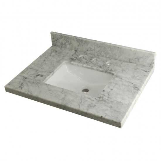 Kingston Brass Templeton 30" X 22" Carrara Marble Vanity Top with Square Undermount Sink, Carrara Marble