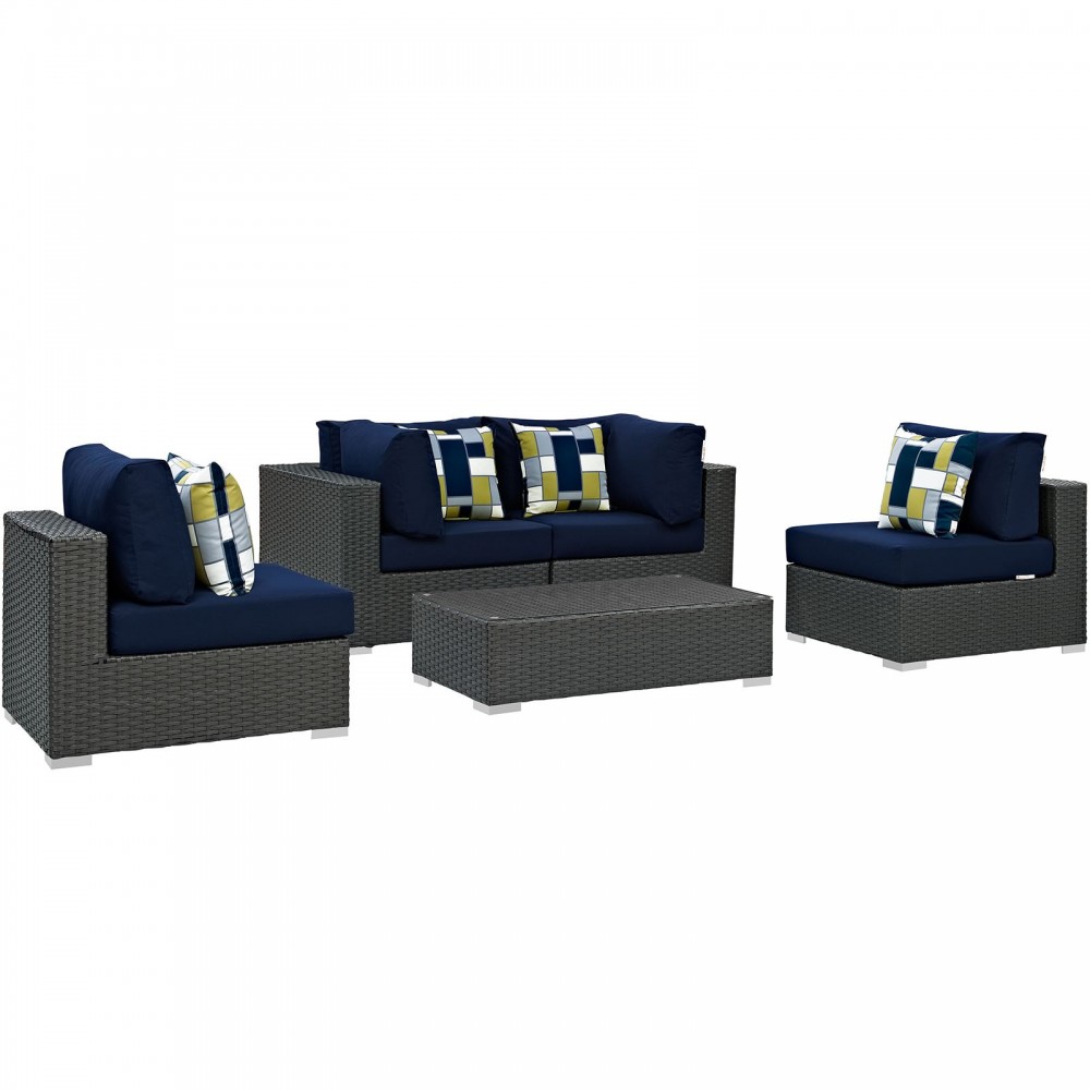 Sojourn 5 Piece Outdoor Patio Sunbrella® Sectional Set