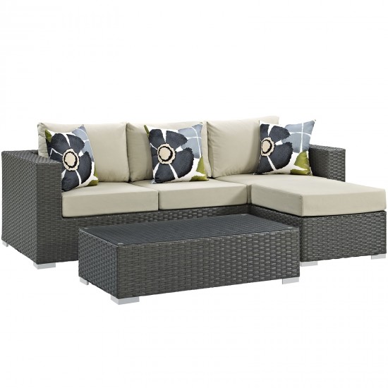 Sojourn 3 Piece Outdoor Patio Sunbrella® Sectional Set