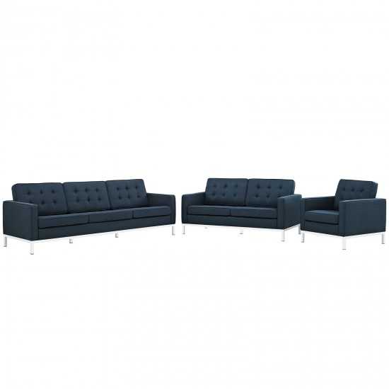 Loft 3 Piece Upholstered Fabric Sofa Loveseat and Armchair Set