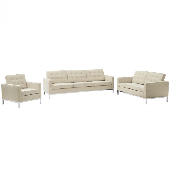 Loft 3 Piece Upholstered Fabric Sofa Loveseat and Armchair Set