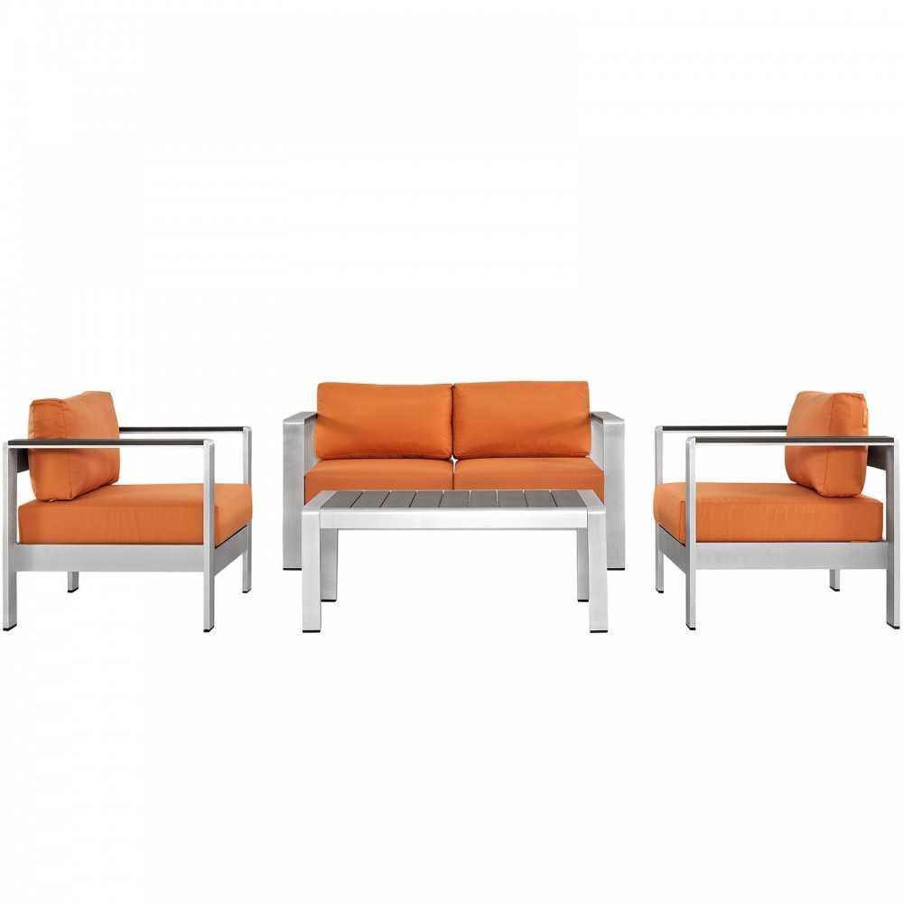 Shore 4 Piece Outdoor Patio Aluminum Sectional Sofa Set