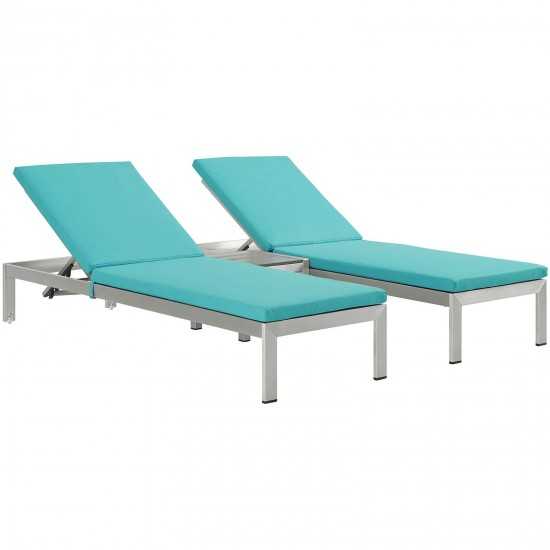 Shore 3 Piece Outdoor Patio Aluminum Chaise with Cushions