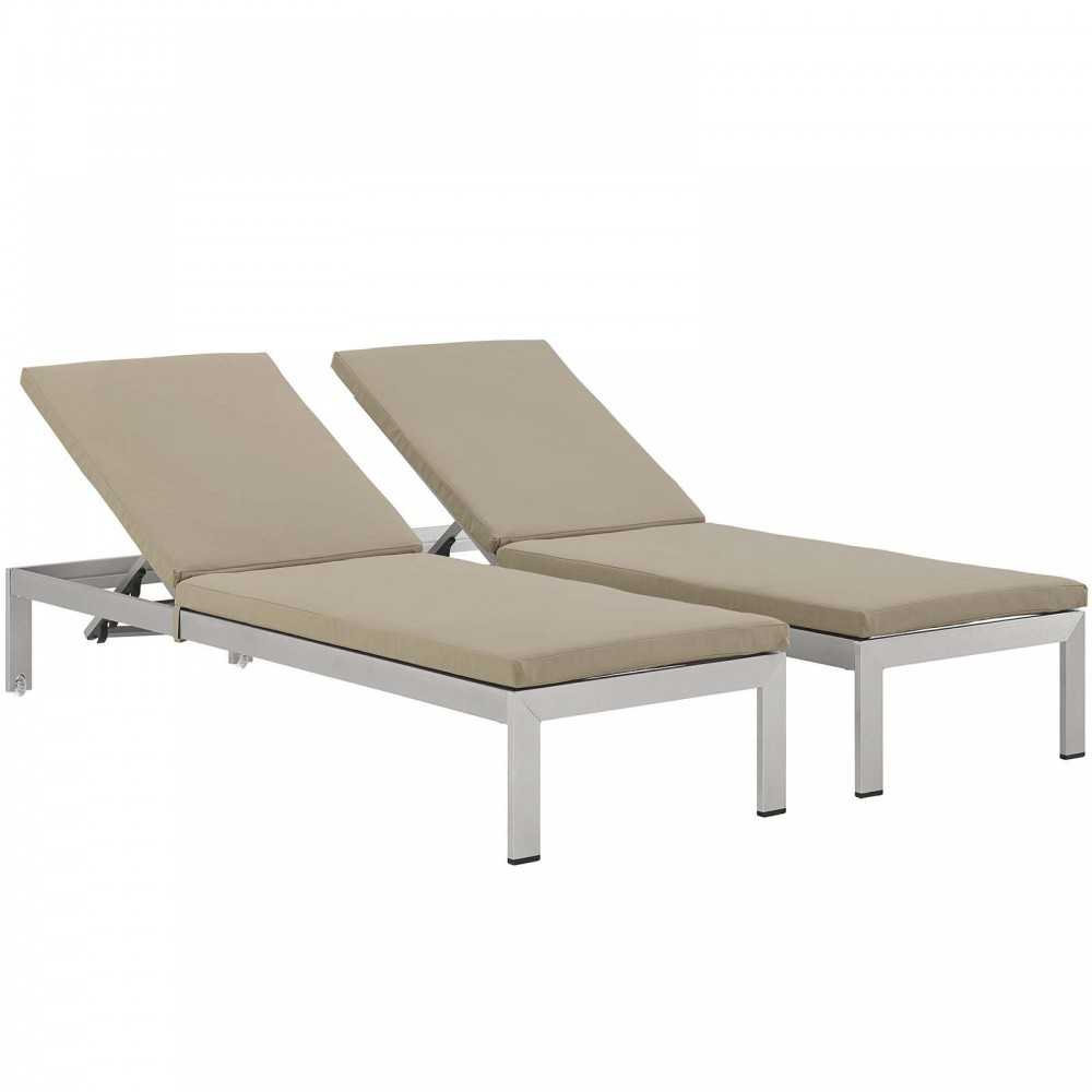 Shore Chaise with Cushions Outdoor Patio Aluminum Set of 2