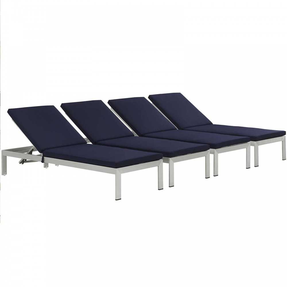 Shore Chaise with Cushions Outdoor Patio Aluminum Set of 4 Shore Chaise with Cushions Outdoor Patio Aluminum Set of 4