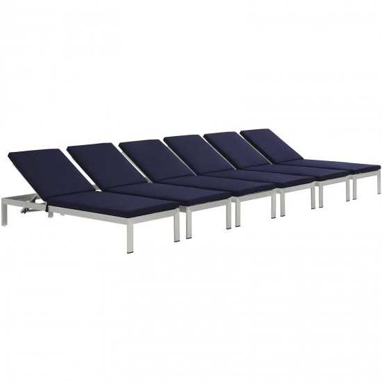 Shore Chaise with Cushions Outdoor Patio Aluminum Set of 6