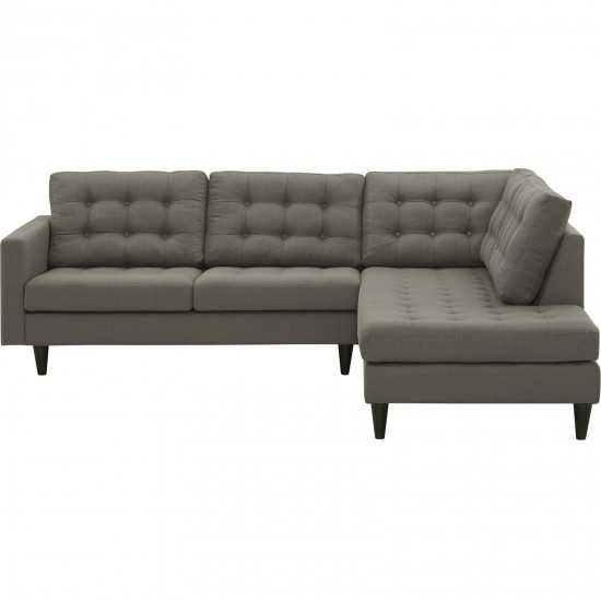 Empress 2 Piece Upholstered Fabric Right Facing Bumper Sectional