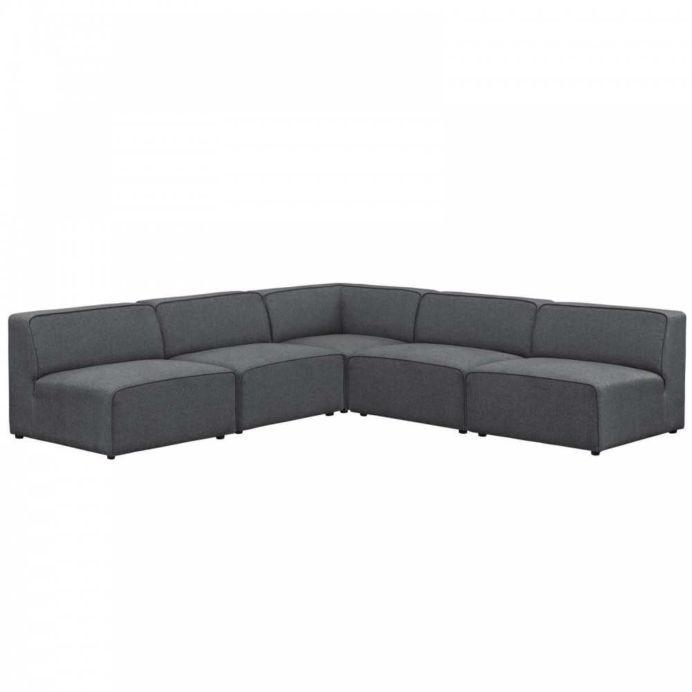 Mingle 5 Piece Upholstered Fabric Armless Sectional Sofa Set