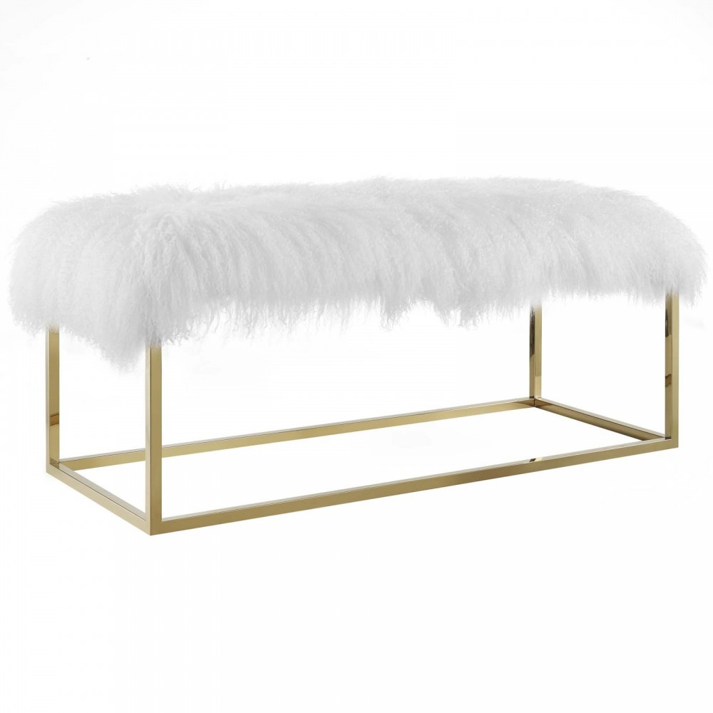 Anticipate White Sheepskin Bench