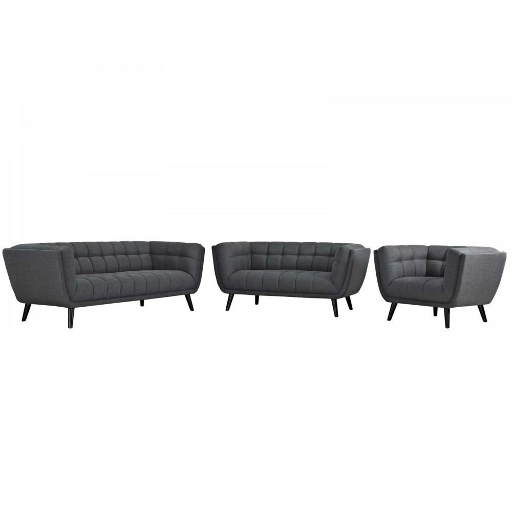 Bestow 3 Piece Upholstered Fabric Sofa Loveseat and Armchair Set