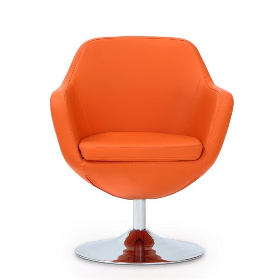 Caisson Faux Leather Swivel Accent Chair in Orange and Polished Chrome