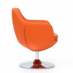 Caisson Faux Leather Swivel Accent Chair in Orange and Polished Chrome