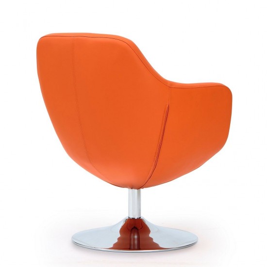 Caisson Faux Leather Swivel Accent Chair in Orange and Polished Chrome