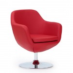 Caisson Faux Leather Swivel Accent Chair in Red and Polished Chrome