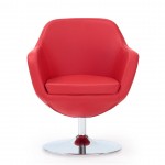 Caisson Faux Leather Swivel Accent Chair in Red and Polished Chrome