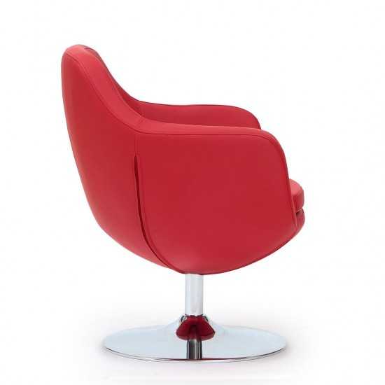 Caisson Faux Leather Swivel Accent Chair in Red and Polished Chrome