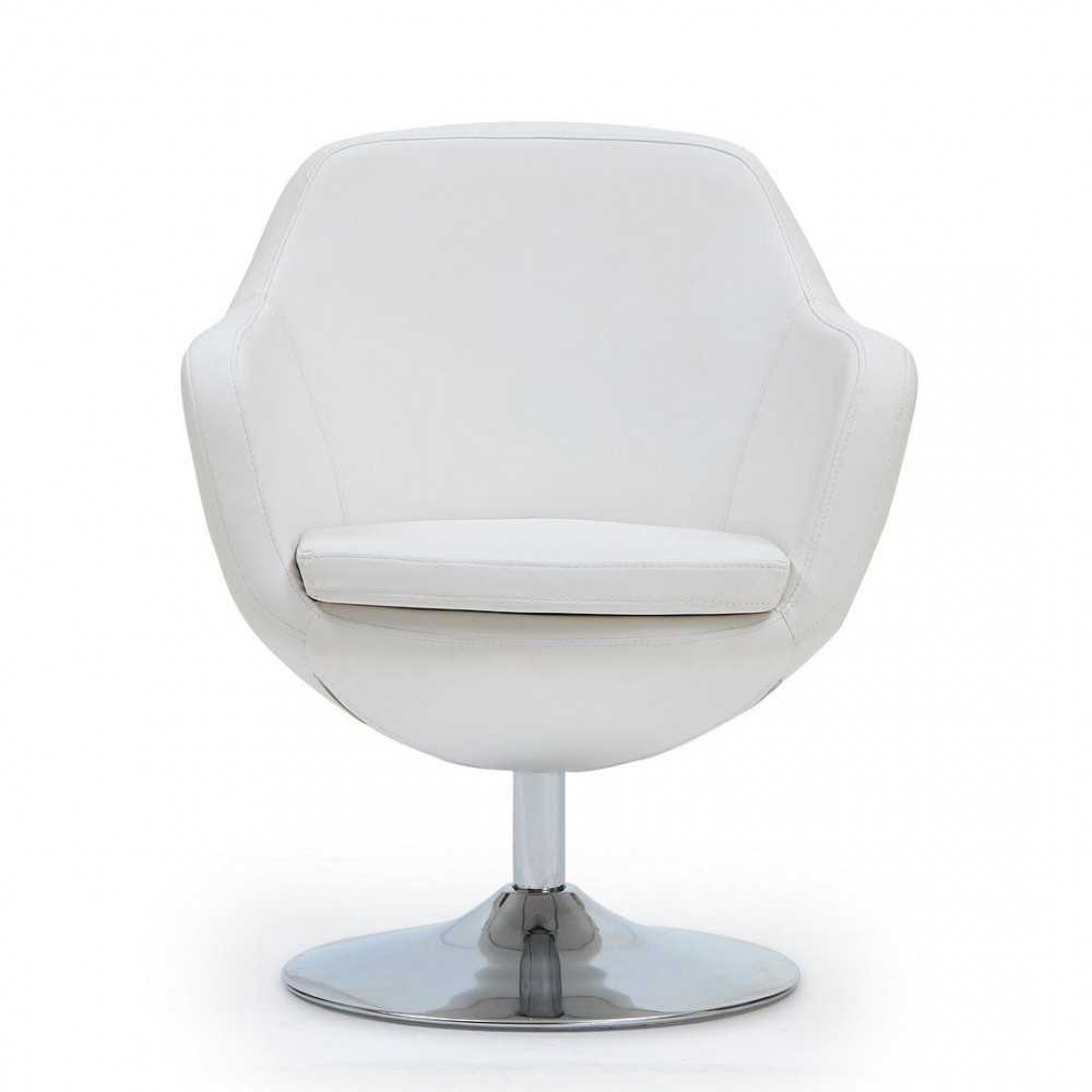 Caisson Faux Leather Swivel Accent Chair in White and Polished Chrome