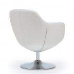 Caisson Faux Leather Swivel Accent Chair in White and Polished Chrome