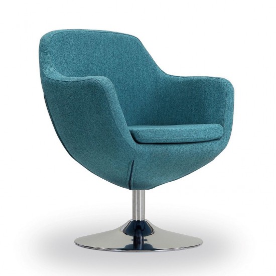 Caisson Swivel Accent Chair in Blue and Polished Chrome