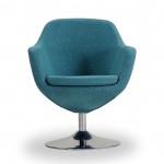 Caisson Swivel Accent Chair in Blue and Polished Chrome