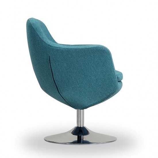 Caisson Swivel Accent Chair in Blue and Polished Chrome