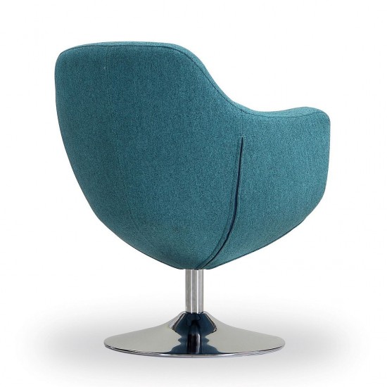 Caisson Swivel Accent Chair in Blue and Polished Chrome