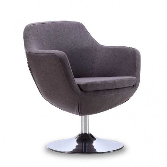 Caisson Swivel Accent Chair in Grey and Polished Chrome